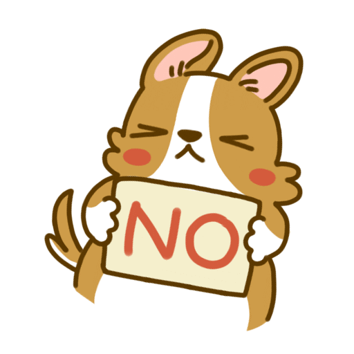 gif of a cartoon dog with its eyes closed shaking its head side to side and holding a sign that says "NO"