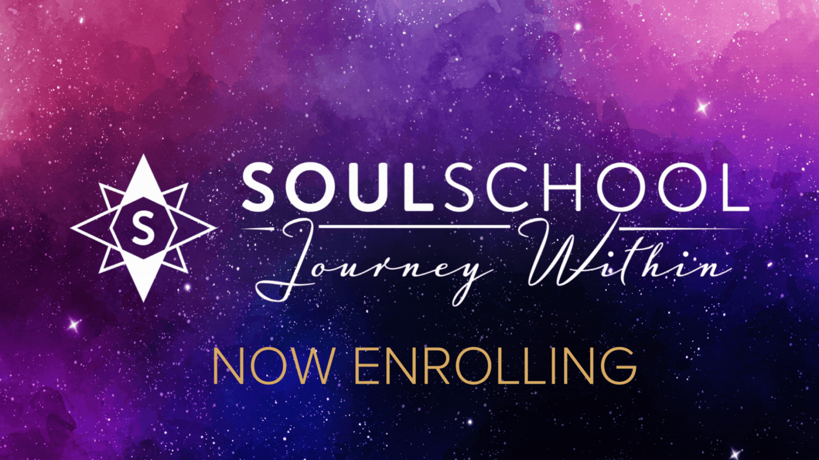 image with purple gradient background with text reading "Soul School Journey Within Now Enrolling"